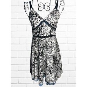 Aqua Women's‎ Small Dress Black and White Floral Print Flocked Dress A-line